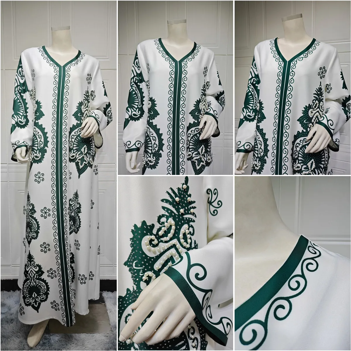 AB375 Traditional Muslim Clothing Abaya Women Muslim Dress Arab Dubai Rhinestone Bubble Beads Printed Robes Femme