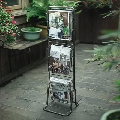 Metal Magazine Display Rack Newspaper Display Stand Information Storage Bookshelf Display Rack Brochure Organizer Stand