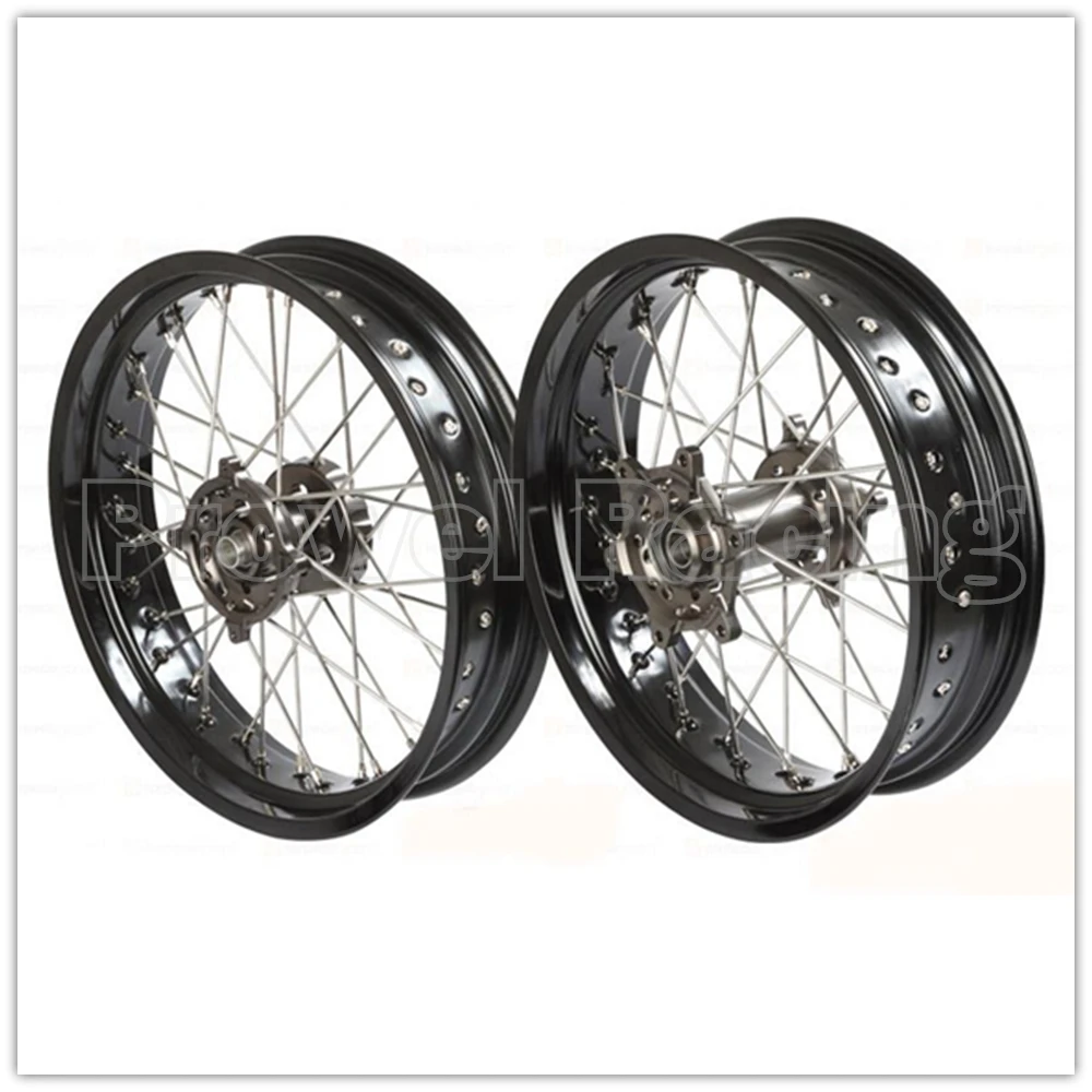 
Custom made Supermoto wheelsets with black rims 3.50-17