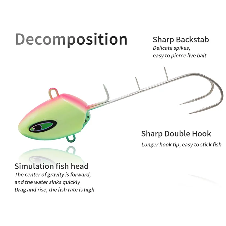 100G 120G 150G 200G 250G 300G 350G Jig Head Luminous Knife Fishing Double hook with fish hook and backstab fishing gear