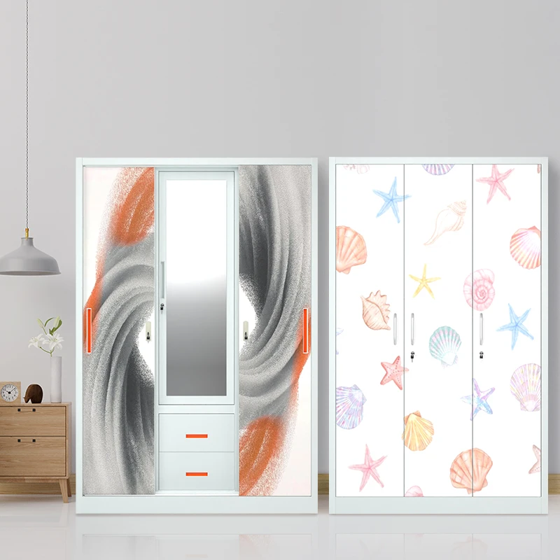 Indonesia Steel Wardrobe clothes Organizer Metal Printed Closet Wardrobe Almirah iron wardrobe almari pakaian besi