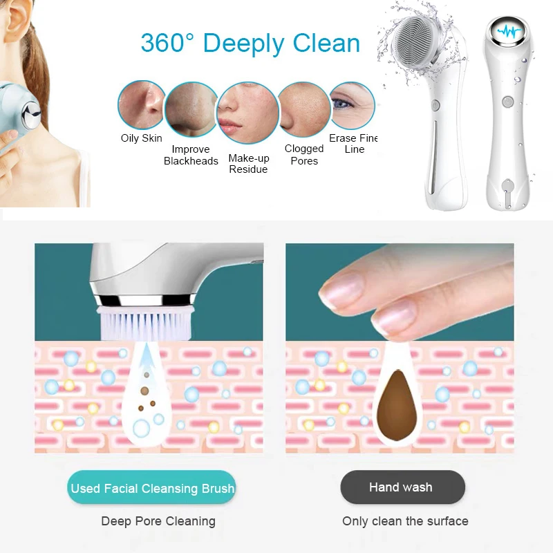 
Amazon Best Hot Selling Face Cleaner 3D Smart Ultrasonic Silicone Usb Electric Facial Cleansing Brush Deep Cleaning Skin 