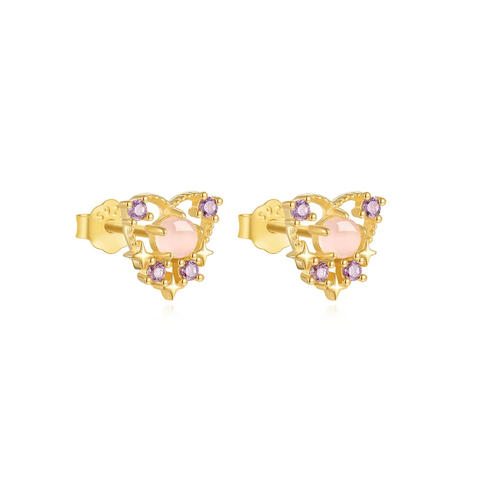New Love Heart Planet Crown Butterfly Pink Zircon Stud Earrings Women Gift Cartilage Helix Screw Back Piercing Jewelry