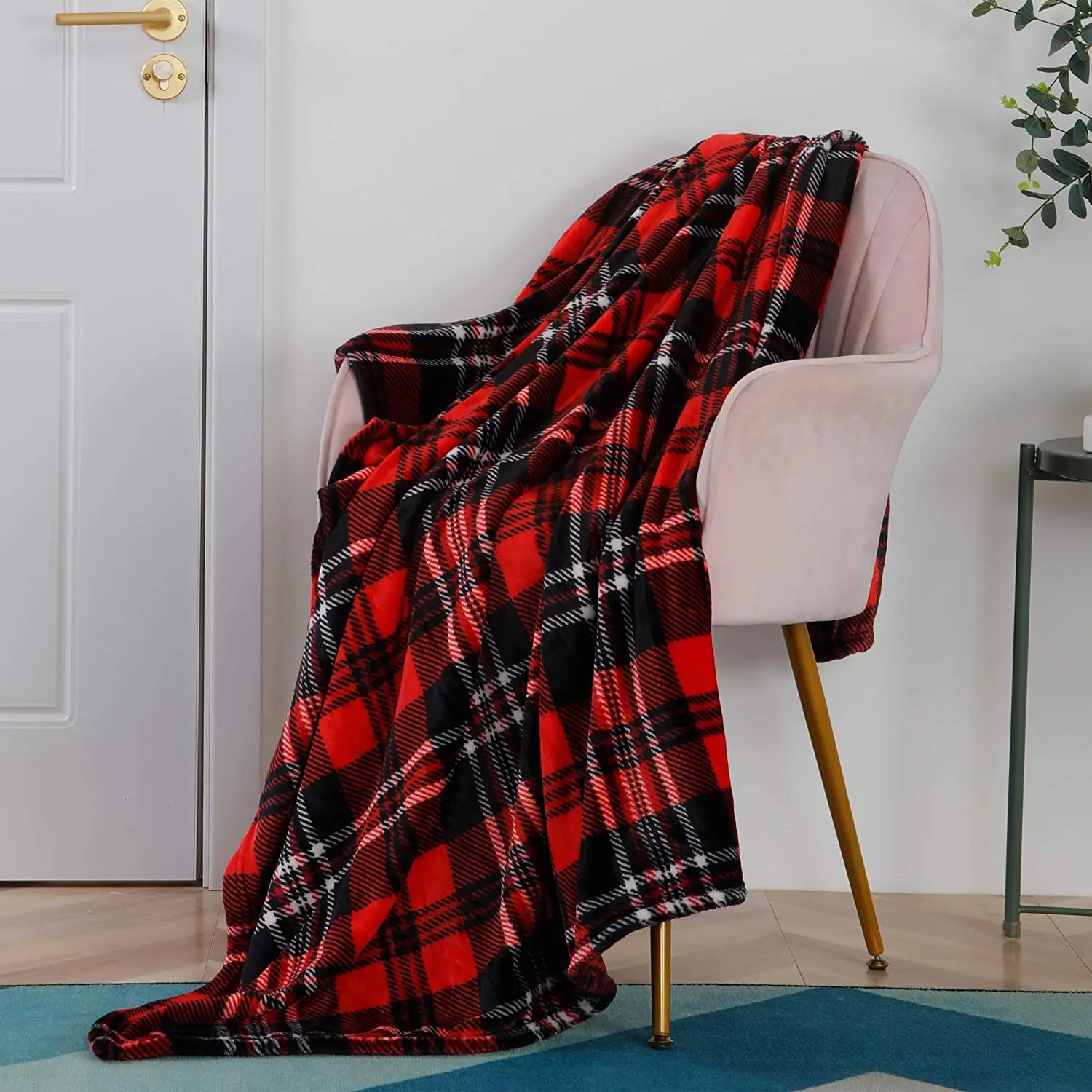 Custom Logo Sherpa Fleece Throw Blanket, Flannel Blanket, Christmas Plaid Warm Plush Microfiber Blanket for winter