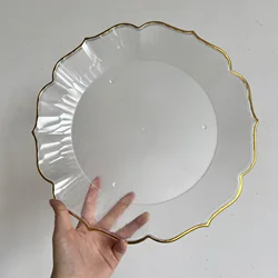 acrylic charger plate 13 inch plastic clear transparent with gold blue edge wedding event table suppliers