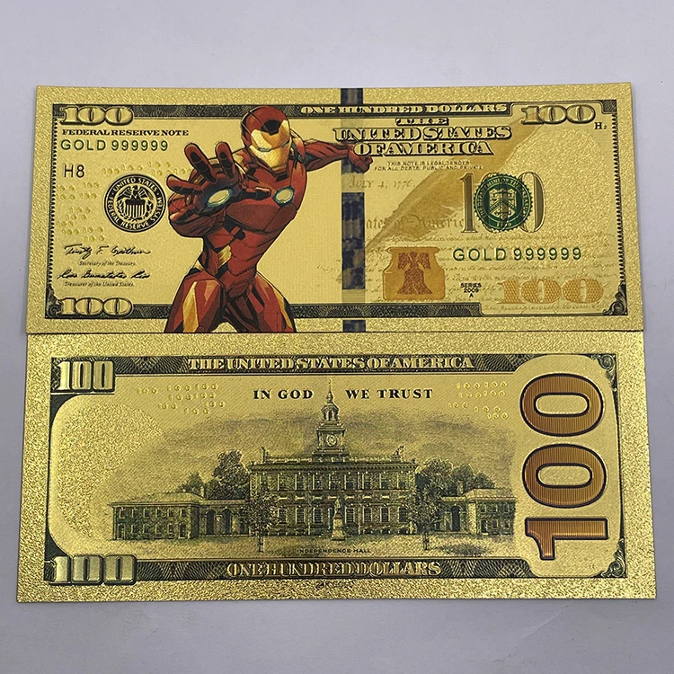 Бесплатная доставка 100 долларов США денежная карта фильм герой Человек-паук коллекция фильмов 24 карат позолоченная