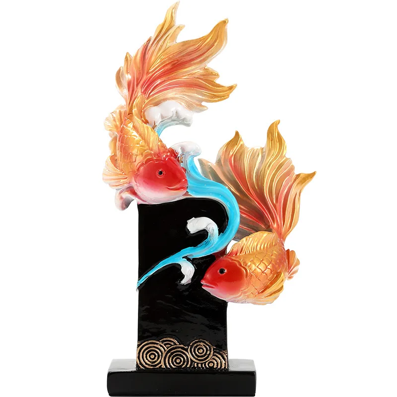 Custom Resin Animal Fish Statue Chinese Style Present Resin Crafts Fish Decoration Statue