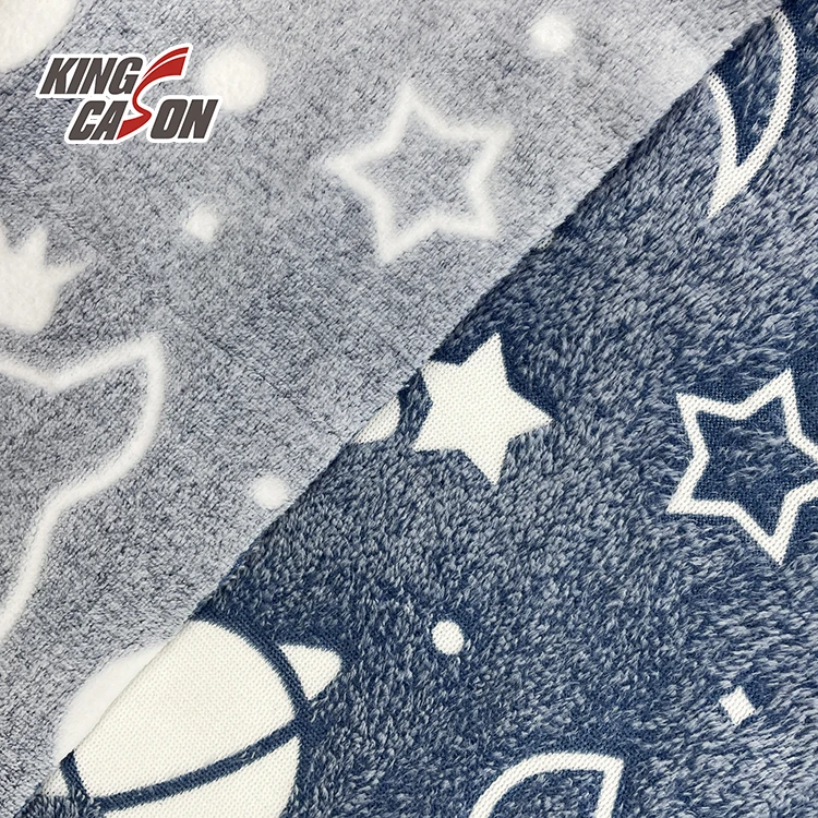Фабрика KINGCASON оптовая продажа индивидуальный принт 100% полиэстер пушистая светящаяся в темноте ткань для домашнего