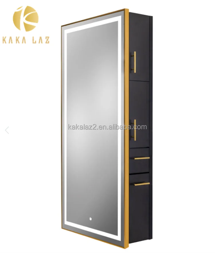 Золотая рамка светодиодное зеркало для салона Парикмахерская станция