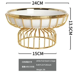 Handmade ceramic salad bowl, luxury fruit bowl for dessert Nordic style with metal rack