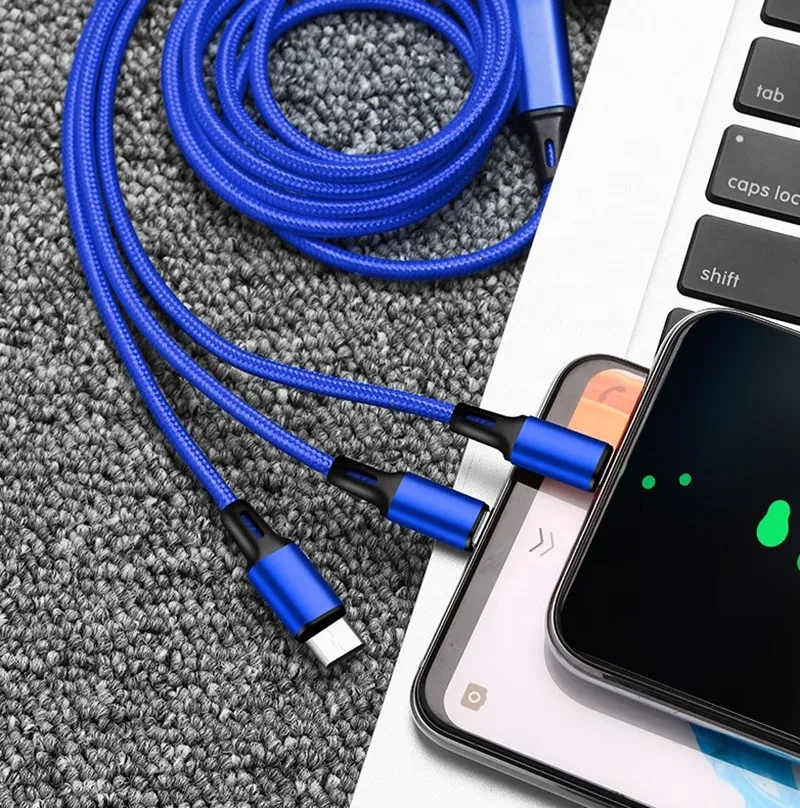 Заводской OEM 3 в 1, нейлоновый плетеный кабель 2A micro usb type C, зарядный кабель для телефона iphone, samsung, huawei, usb-кабель