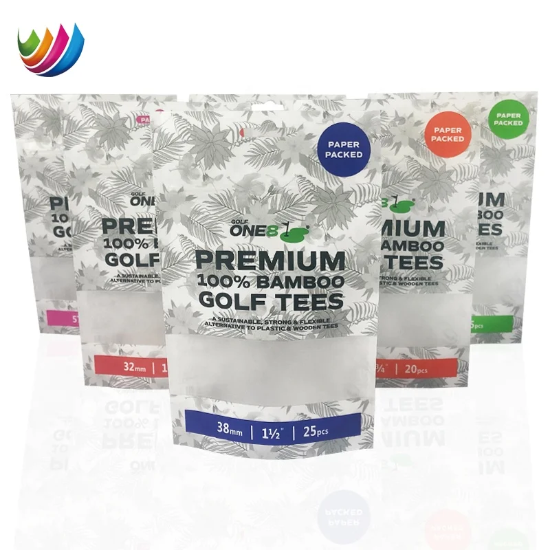 Custom printing zipper brown kraft/white craft paper pouch gift bag stand up kraft paper bag with window