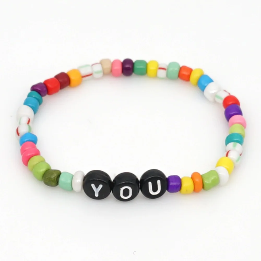 Woven Colorful Collection Engravable Acrylic Letters Bracelets  Boho Ethnic Bracelet for Women