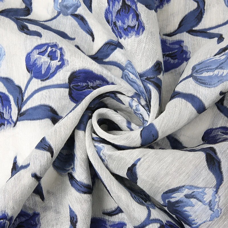 KEER Factory Custom Wholesale  TDA15NE-L hot sale  poly linen flower woman fashion dress jacquard fabric