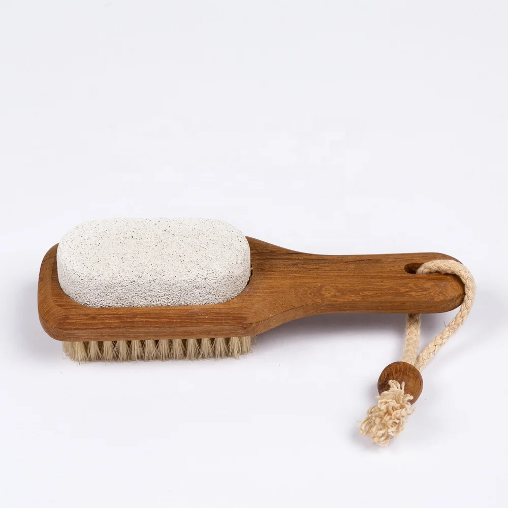 Производитель, Тиковая деревянная бамбуковая ручка, Массажная душевая отшелушивающая щетина кабана с пемзой, щетка для ванны