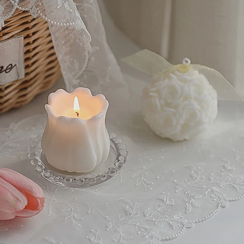 Hot Selling White Flower Shaped Candles Tulip Rose Ball Hydrangea Onion Candles Scented Candles