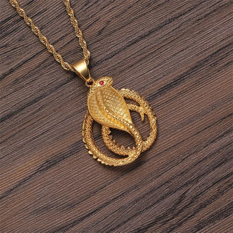 Gold color plating hip hop stainless steel cobra snake head pendant necklace