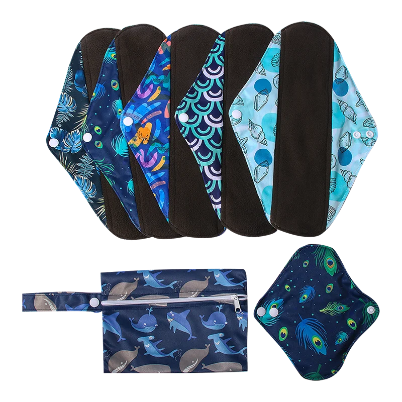 20*30cm Washable Sanitary Pads Bamboo Charcoal Reusable Hygienique Digital printing Women Menstrual Pads Size S M L