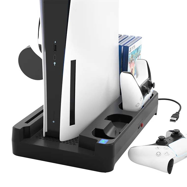 Vertical Stand for Playstation 5 with Cooling Fan Charging Station for PS5  Console with Controller Charger Game Rack Storage
