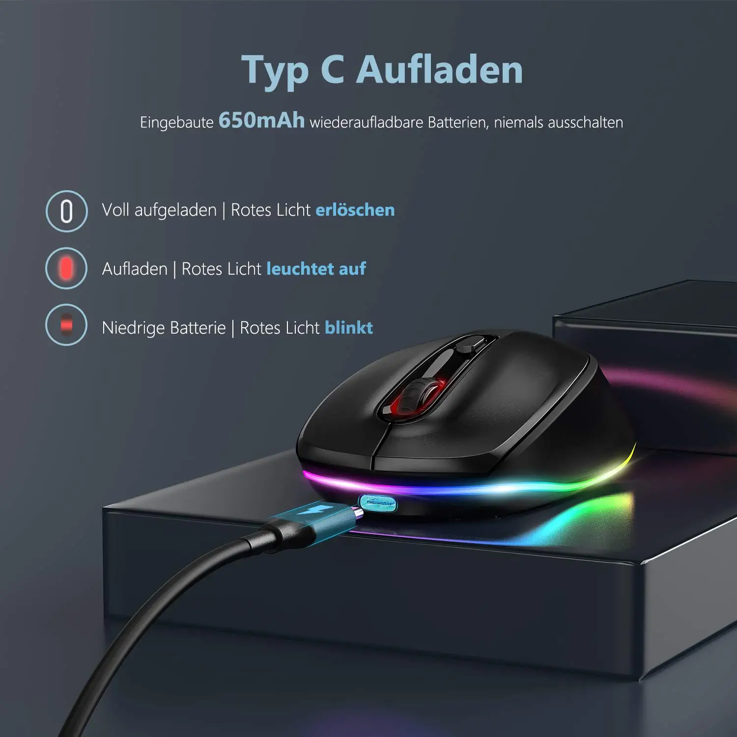 SEENDA LED Wireless Mouse with Illumination Colorful Mice for Laptop PC Mac Tablet Rechargeable RGB Mouse