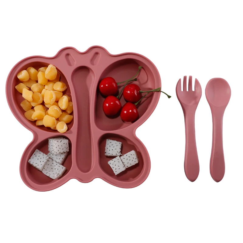 BPA Free  Non-Toxic Butterfly Baby Suction Plate Silicone Kids Plates