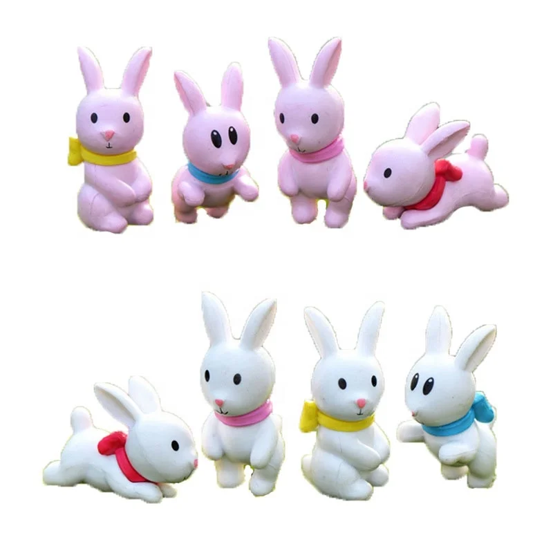 Mini Collection PVC Plastic Pink White Easter Bunny Gardens Ornaments Micro Landscape Rabbit Figure