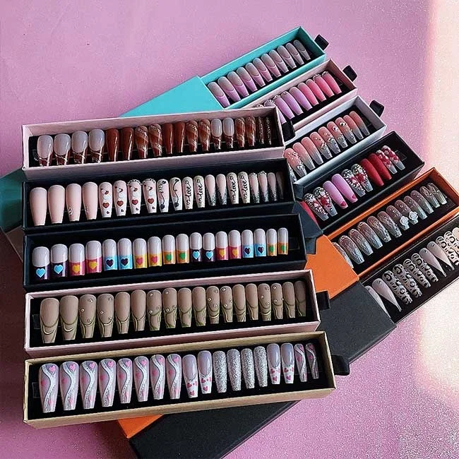 Naixi Custom Nails Press on Full Cover Acrylic Nails Ombre Shining Diamond  24pcs/Box Blind Box