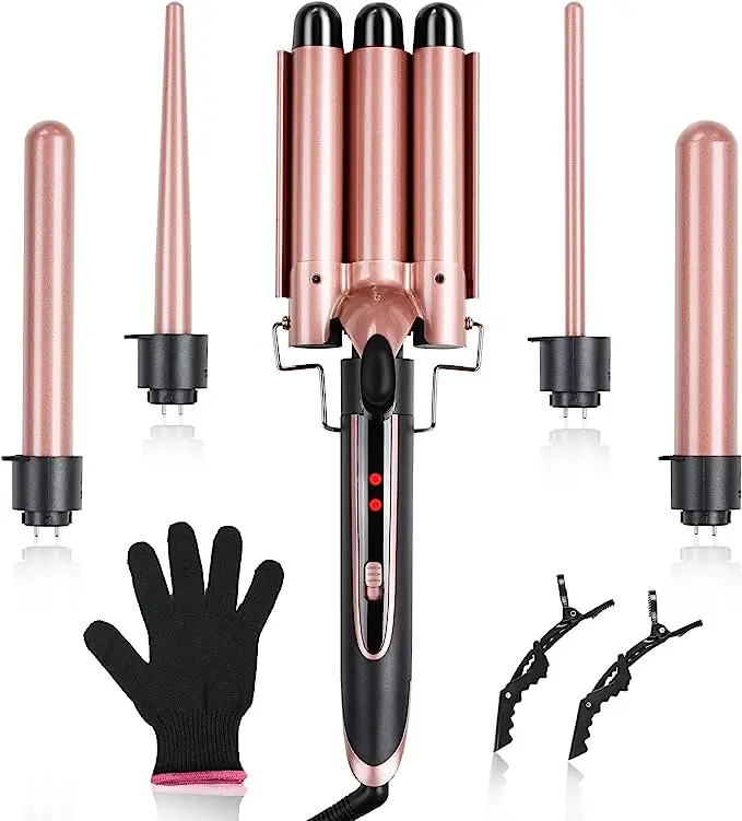 5 in 1 Interchangeable Style Fast Heating Hair Curling Iron Set Automatic & Portable for Hotel Use Ceramic Coating Iron Barrels