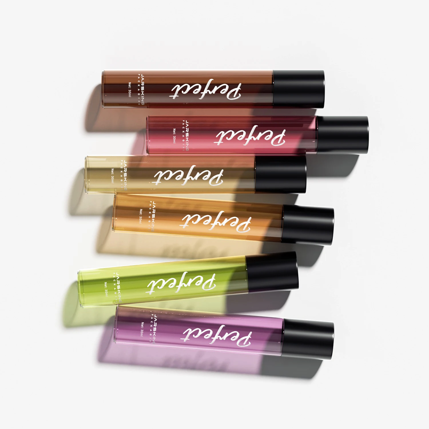 Wholesale OEM 20ml 30ml custom logo empty round tall frosted luxury plastic perfume eye oil roll on bottle with roller ball