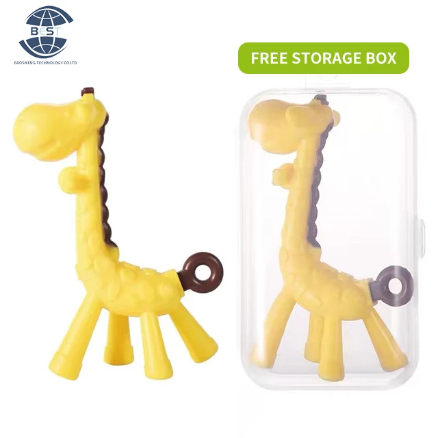 Beautiful cartoon colorful baby silicone toys Baby feeding set Customizable giraffe baby teether