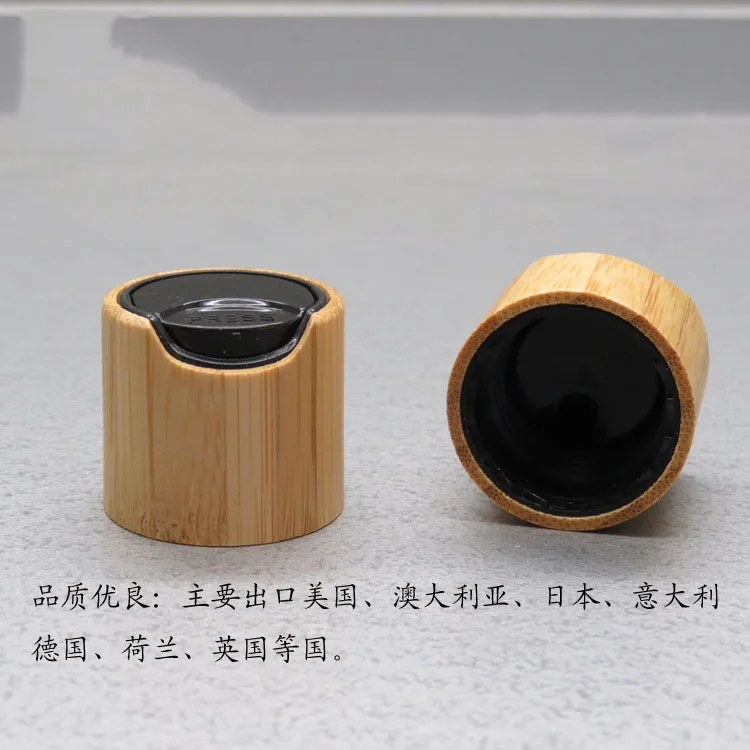 24/410 Nature bamboo shampoo squeezable plastic bottle 20/410 Ash  wooden lids disc top caps