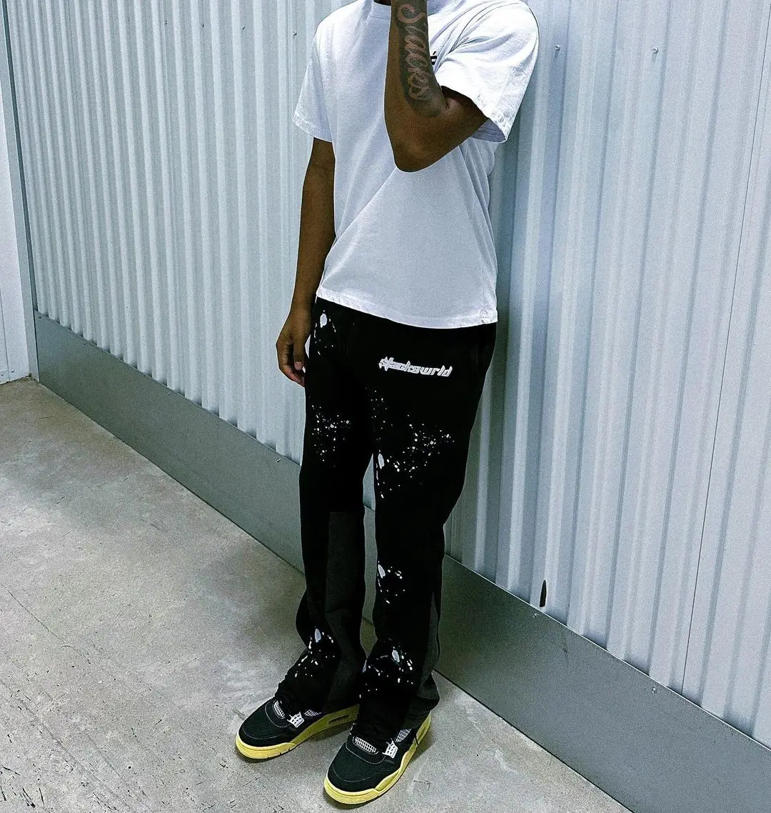 Custom Slim Fit Set Jogger Heavy With Streetwear Side Panel Men Acid Wash Heavyweight Cotton High Quality Flare Sweatpants