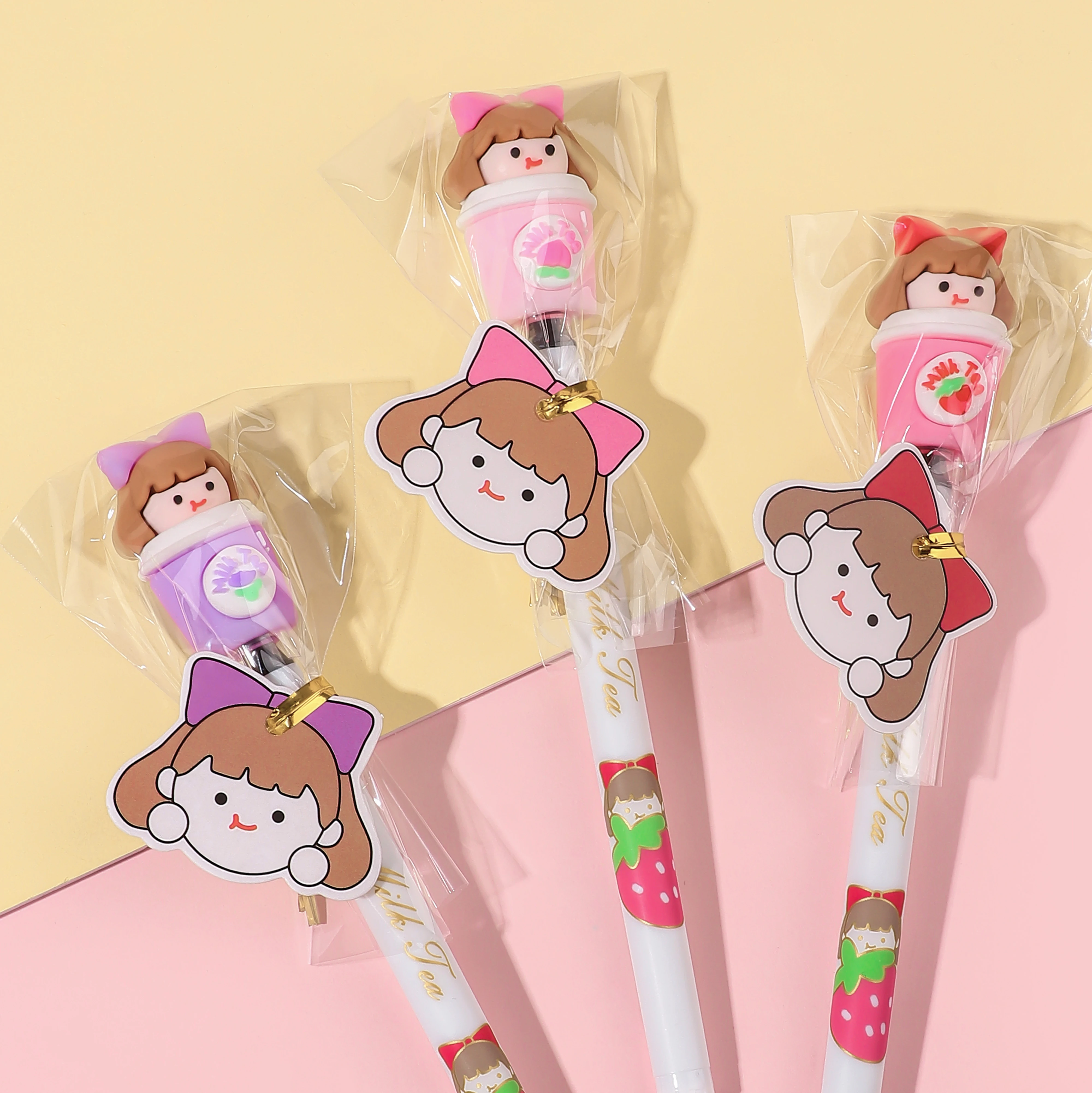 Hot Selling Plastic Promotional Kawaii Pen 0.5mm Korean Pens Cartoon Cute Gel Pen stationery for girl gift