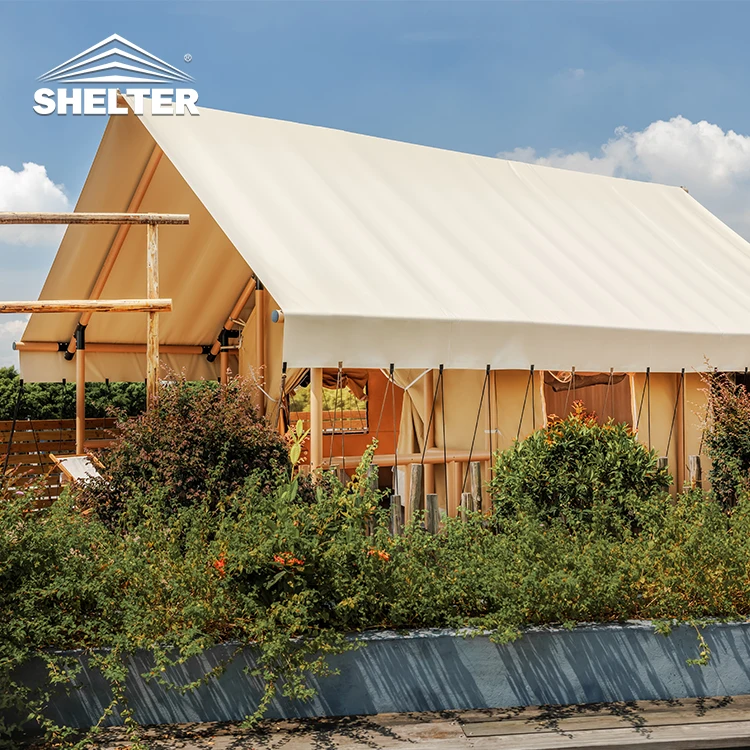 Romantic Waterproof Wooden Pole Family Tent Canvas Wall Luxury Glamping Canvas Safari Tent For Outdoor Hotel Resort