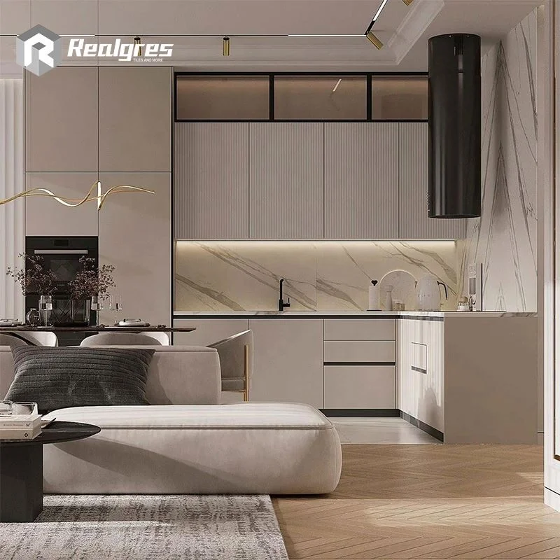 Realgres Set Ready Made Room Warm Beige Soft Surface Modern Kitchen Wall Cabinets Cocina Empotrada