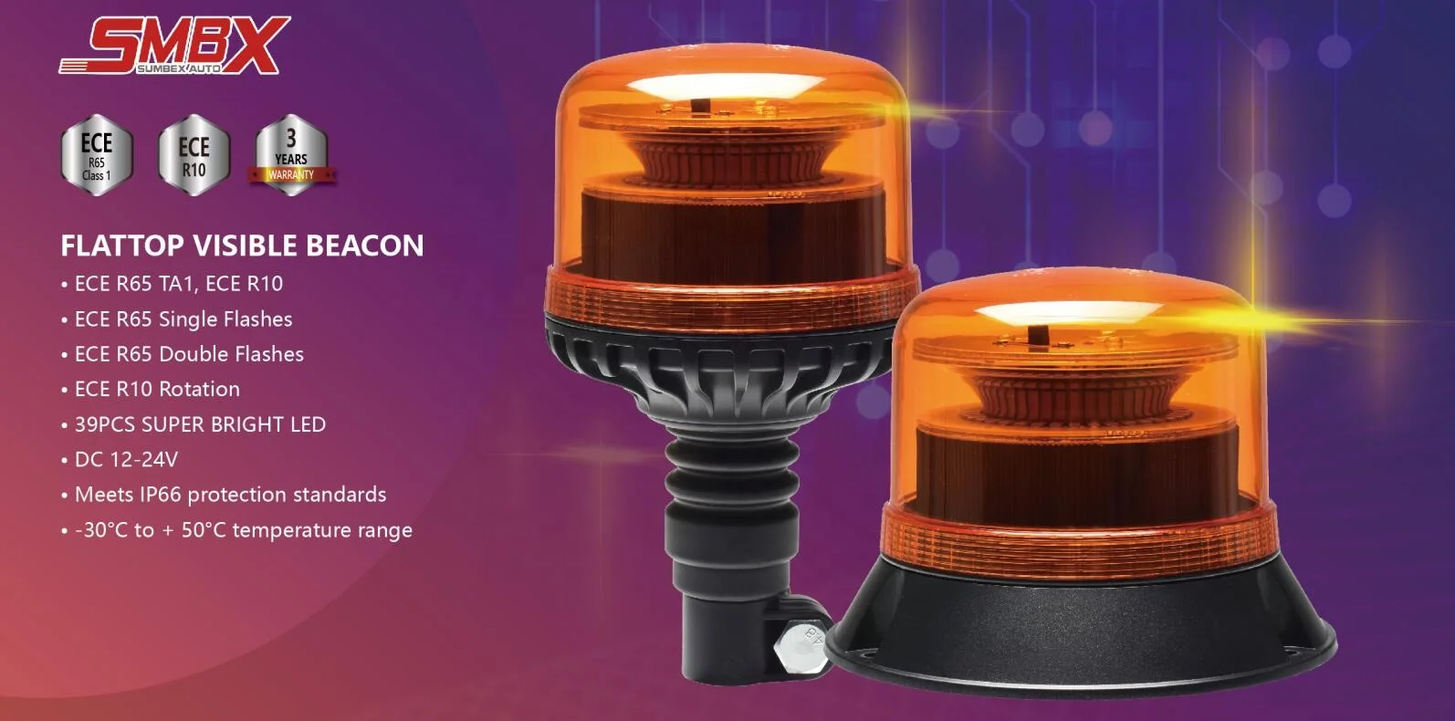 Factory Directly Sales Warning Flashing Led Rotating Car Warning Lights R65  Beacon flattop visible beacon