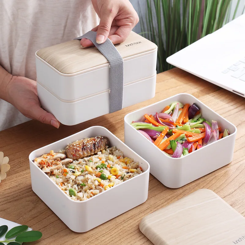 Japanese style simple insulation 2 layer bamboo lunch box lakeproof food container