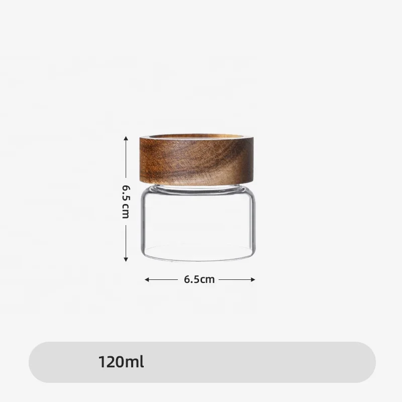 Borosilicate glass storage spice jar coffee canister airtight wooden lid coffee bean storage container