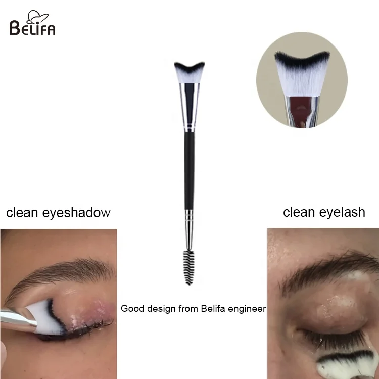 custom double sided soft fluffy swoop curved eyelash lash extensions wash cleanser cleaning shampoo cleansing brush with spoolie