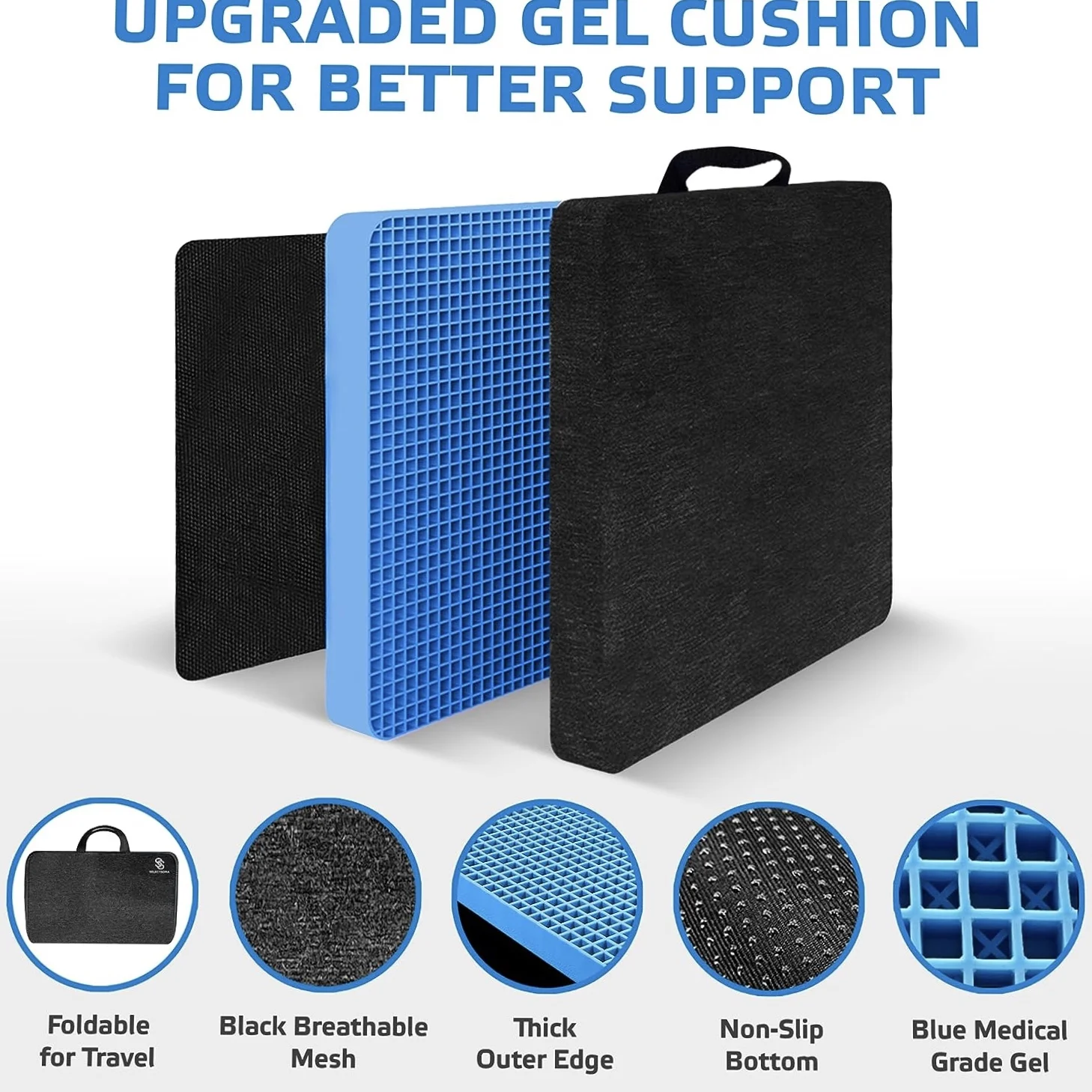 Breathable Coccyx Orthopedic Cooling Gel seat cushion Washable TPE Gel seat cushion