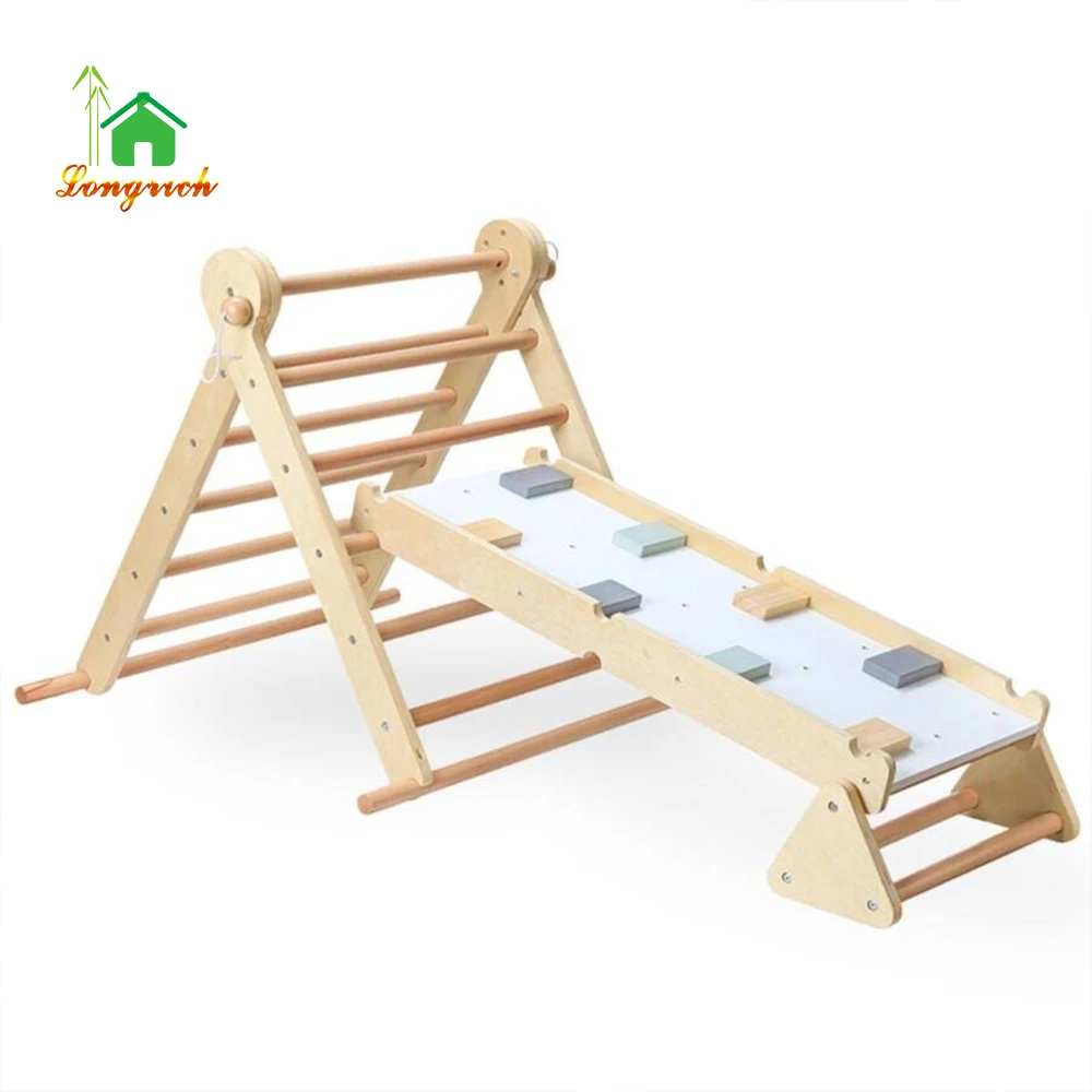 Toddler Climbing Frame Kids Indoor Playing gym Wooden Montessori Playground 3 in 1 Ladder Wall Triangle set
