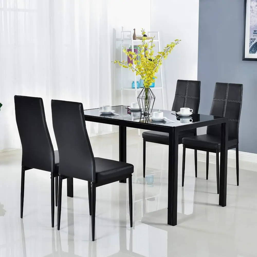 
 Столовый стол, стеклянный кухонный стол и кожаные стулья, кухонная мебель   (62255676714)