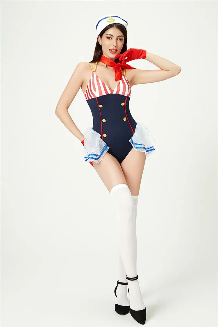 Carnival Navy Sailor Suit Costume Slim Hottie One Piece Backless Pin-Up Girl Cosplay Halloween Party Fancy Dress