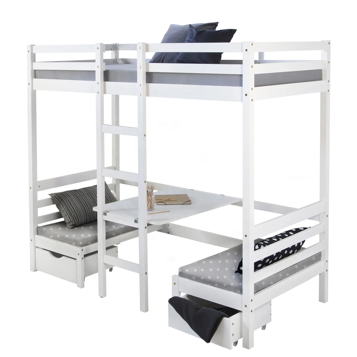 Great strength durability twin over futon solid Wood Convertible Twin Loft Bunk Bed
