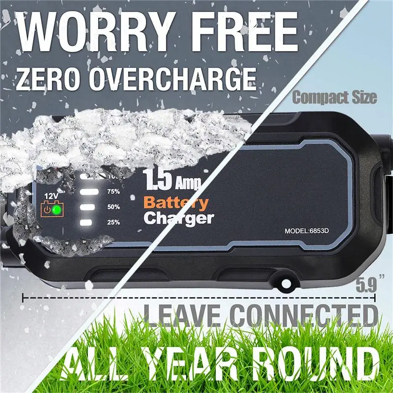 12V 1500mA Automatic Smart Motorcycle  Boat Car Battery Charger Maintainer Repair Lead -Acid Battery Charger Starting Cars