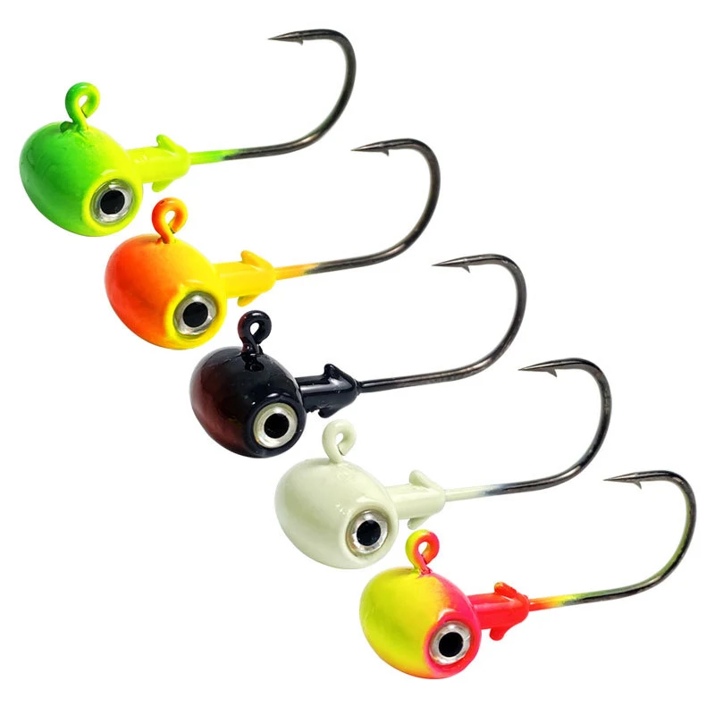 WeiHe 3.5g/5g/7g/10g/14g 5Colors Jig Hook Jighead Fishing Hooks Colorful Lead Head Hook