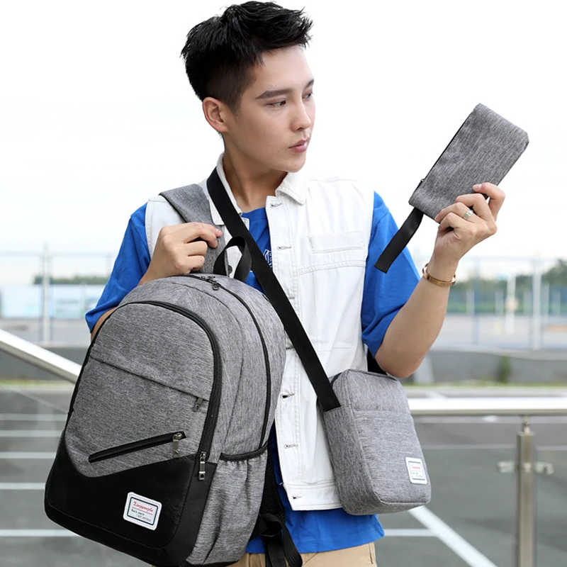 2024 Wholesale Laptop Backpack Set 3 In 1 Messenger Bag Purse with USB Charging School Back Pack Set