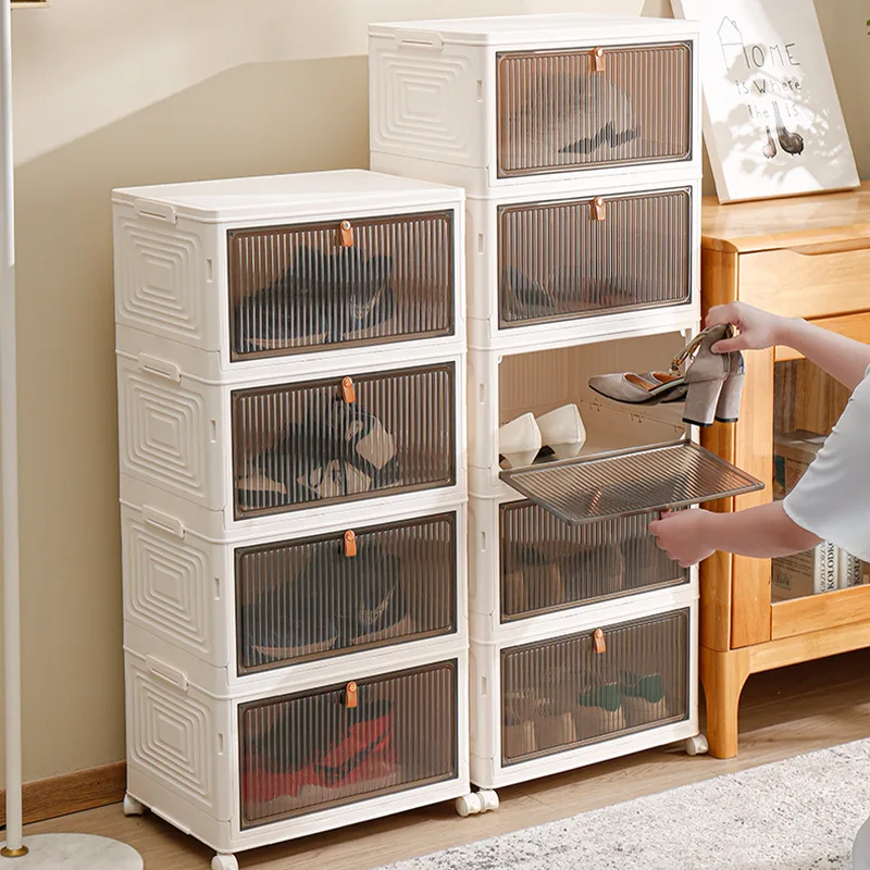 Large-Capacity Transparent Shoe Box Thickened and Dust-Proof Foldable Mobile Home Shoe Storage Portable Wardrobe Storage