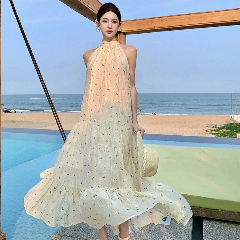 Japan Korean Casual Dresses for women Flower Flowery Holiday Beachwear Vocation Clothes Beach Wear Dress