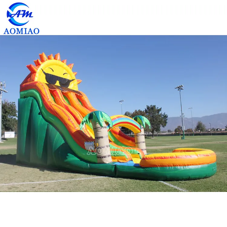 Professional design inflatable double slide inflatable water slide with small pool